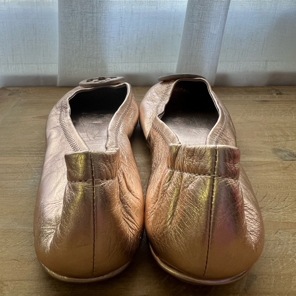 Tory Burch Minnie Travel Leather Ballet Flat Rose Gold Size 6 New - Picture 4 of 10
